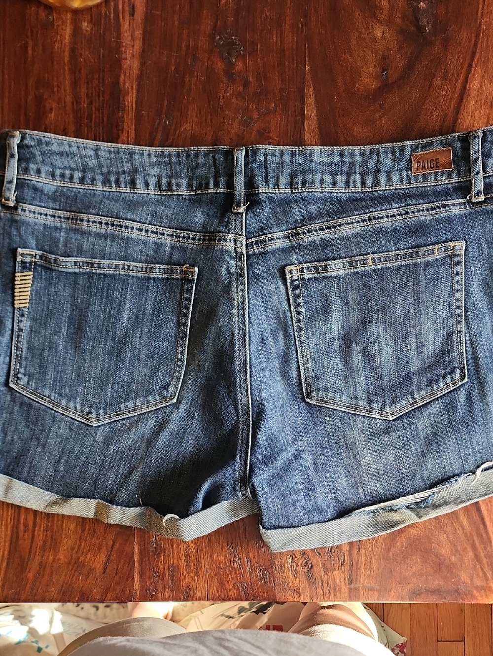 PAIGE Medium Blue Denim Rolled Hem Women's Shorts - Picture 2 of 7